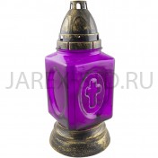 Лампада неугасимая, стекло, пластиковая крышка, фиолетовая; h24.Арт.s046cA/XV-305GX