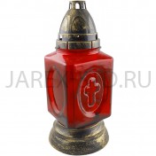 Лампада неугасимая, стекло, пластиковая крышка, красная; h24.Арт.s046cA/XR-305GX
