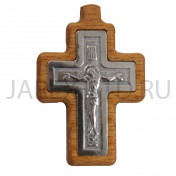 Православный нательный крест, мельхиор с серебром, дерево груша; h4.Арт.КН-64001
