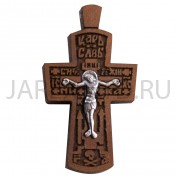 Православный нательный крест, мельхиор с серебром, дерево груша; h4.Арт.КН-64022