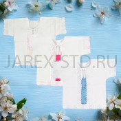 Крестильная рубашка, цвет белая-голубая-розовая,100% хлопок; размер 0-1 год.Арт.Т-К-001
