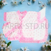 Крестильный набор с уголком, рубашка, чепчик, полотенце, розовый; размер 0-1 год.Арт.Т-К-002/Р