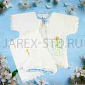 Крестильный набор, рубашка, чепчик, полотенце, голубой; размер 0-1 год.Арт.Т-К-006/Г