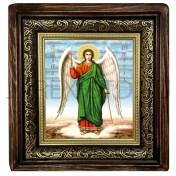 Икона "Ангел Хранитель", темная деревянная рамка, киот, холст; 20,5*23,5.Арт.ИХ-3/003
