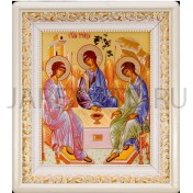 Икона "Троица", белая деревянная рамка, киот, полиграфия; 24*27,5.Арт.ИБР-Б/146