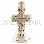 Подсвечник "Крест", керамика, белый с золотом; h5,5.Арт.КБЗ-008