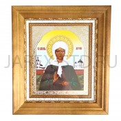 Икона "Матрона", светлая деревянная рамка, киот, багет, полиграфия; 16*18,5.Арт.ИКБ-001/061