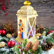 Рождественский вертеп "Фонарь-Святое семейство", с подсветкой, полистоун; h.Арт.РВ-8103-18