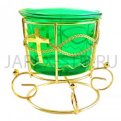 Настольная лампада в металлической оправе, ( комплект: стакан и подстаканник) , зеленый,  стекло; h7.Арт.ЛН-7034/зел