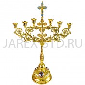 Подсвечник напрестольный "Крест" на 6 свечей, цинковый сплав, камни, эмаль; h45.Арт.ПН-255-8