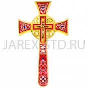 Крест требный четырехконечный, цинковый сплав, красная эмаль, камни;h28,5.Арт.КН-213