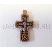 Православный нательный крест на гайтане, мельхиор с серебром, дерево граб; h4,0.Арт.ГН-004