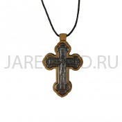 Православный нательный крест на гайтане, мельхиор с серебром, дерево граб; h4,5.Арт.ГР-002