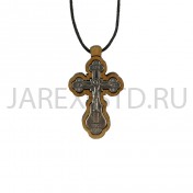 Православный нательный крест на гайтане, мельхиор с серебром, дерево граб; h3,8.Арт.ГР-007