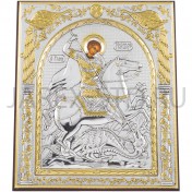 Икона "Георгий Победоносец", античная риза, металл, рамка мдф, напыление серебро&золото; 15*18.Арт.EP514-010XM/P