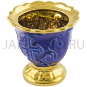 Настольная лампада "Лист", керамика, синяя с золотом; h7.Арт.К-022/С