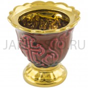 Настольная лампада "Лист", керамика, красная с золотом; h7.Арт.К-022/КР
