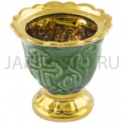 Настольная лампада "Лист", керамика, зелёная с золотом; h7.Арт.К-022/З