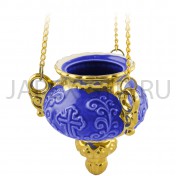 Подвесная лампада "Царская", керамика, синяя с золотом; h9.Арт.К-051/С