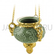Подвесная лампада "Царская", керамика, зелёная с золотом; h9.Арт.К-051/З