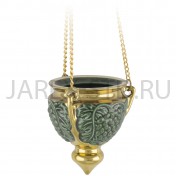 Подвесная лампада "Виноград", керамика, зелёная с золотом; h9.Арт.К-006/З