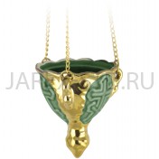 Подвесная лампада "Лилия", керамика, зелёная с золотом; h8,5.Арт.К-005/З