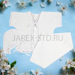 Крестильный набор, рубашка, чепчик, белый,100% хлопок; размер 0-1 год.Арт.Т-К-003/Б