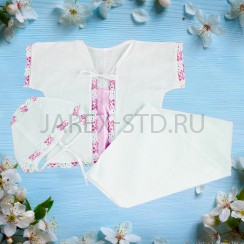 Крестильный набор, рубашка, чепчик, розовый,100% хлопок; размер 0-1 год.Арт.Т-К-003/Р