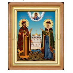 Икона "Петр и Феврония", холст, деревянная рамка, риза золото; 25,5*32.Арт.ИХ-2/110