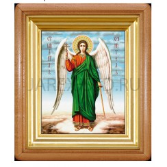 Икона "Ангел Хранитель", светлая деревянная рамка, киот, холст; 19,5х22,5.Арт.ИХ-1/003