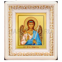 Икона "Ангел Хранитель", белая деревянная рамка, киот, полиграфия; 19,5*21,5.Арт.ИРБ-003