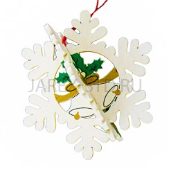 Новогоднее украшение "Снежинка", подвесная, дерево; h9.Арт.ЕУ-С-01/бел
