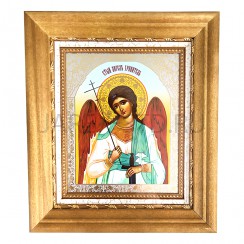 Икона "Ангел Хранитель", светлая деревянная рамка, киот, багет, полиграфия; 16*18,5.Арт.ИКБ-1/003