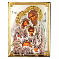 Икона "Святое Семейство", риза металл, рамка мдф, напыление серебро&золото; 8,4*11,2.Арт.ИГД-013
