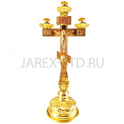 Подсвечник напрестольный "Крест" на 3 свечи, цинковый сплав, эмаль; h39.Арт.ПН-868