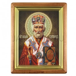 Икона "Николай Чудотворец", светлая деревянная рамка, киот, холст; 25,5*32.Арт.ИХ-2/101