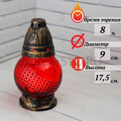 Лампада неугасимая, стекло, пластиковая крышка, красная; h17,5.Арт.S-095w/XR-202XX