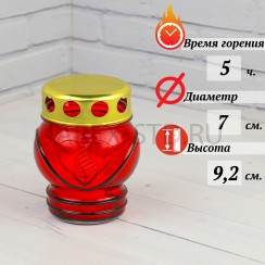 Лампада неугасимая, стекло, с сердцем, металлическая крышка, красная; h9,2.Арт.С-016/К