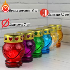 Лампада неугасимая, стекло, с сердцем, металлическая крышка, МИКС; h9,2.Арт.С-016/М