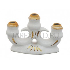 Подсвечник, 3-х рожковый, керамика, белый с золотом; h6,5.Арт.КБЗ-029