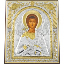 Икона "Ангел Хранитель", античная риза, металл, рамка мдф, напыление серебро&золото; 15*18.Арт.EP514-172XM/P