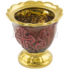 Настольная лампада "Лист", керамика, красная с золотом; h7.Арт.К-022/КР