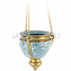 Подвесная лампада "Виноград", керамика, голубая с золотом; h9.Арт.К-006/Г