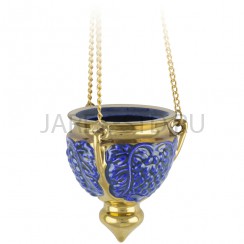 Подвесная лампада "Виноград", керамика, синяя с золотом; h9.Арт.К-006/С