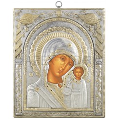 Икона "Казанская", античная риза, металл, рамка мдф, напыление серебро&золото; 20,7*24,5.Арт.EP525-182XP