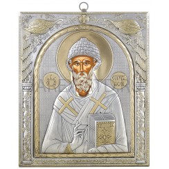 Икона "Спиридон Тримифунтский", античная риза, металл, рамка мдф, напыление серебро&золото; 20,7*24,5.Арт.EP525-012XP