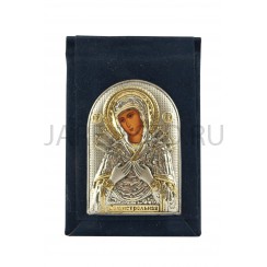 Икона дорожная "Семистрельная", риза металл, складной бархатный чехол, напыление серебро&золото; 5*8.Арт.EP1-152WAG