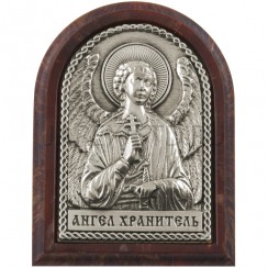 Автомобильная икона "Ангел Хранитель", арочная, металл, пластик, цвет серебро; 4,5*6.Арт.АГ-37766