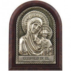 Автомобильная икона "Казанская", арочная, металл, пластик, цвет серебро ; 4,5*6.Арт.АГ-31210