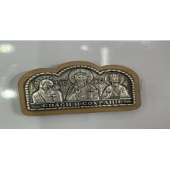 Автомобильный тройник, дерево, металл,"Спаситель,Казанская,Николай Чудотворец"; .Арт.АТД-4923-7